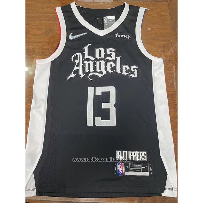Camiseta Los Angeles Clippers Paul George #13 Ciudad 2020-21 Autentico Negro